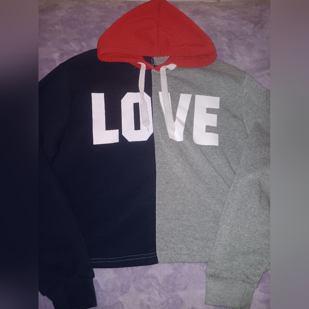 Red and Black Hooded Sweatshirt with Bold Design